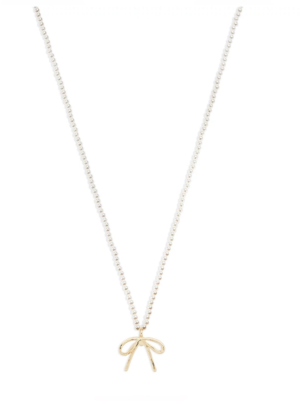 Aqua Bow Pendant Pearl Necklace with White Pearls